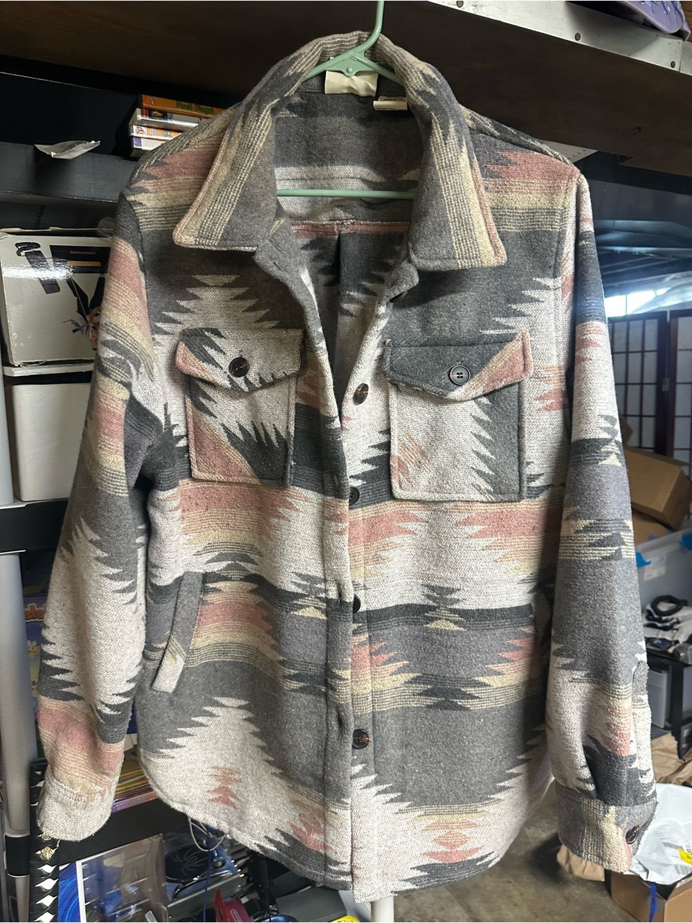 River Trail Grey & Mauve Aztec Southwestern Heavy Flannel Shacket XXL
